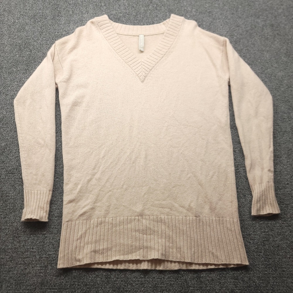 Athleta Wool Cashmere V-Neck Sweater Beige Oatmeal Long Sleeve XS 500937-03
